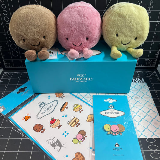 Pre-Order (17th October) Jellycat Amusables Paris Patisserie Mia, Mona and Max Macaron